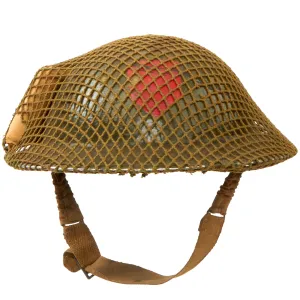 Original British WWII Brodie MkII Steel Helmet Complete with Regiment Unit Tactical Flash, Helmet Net and First Aid Dressing