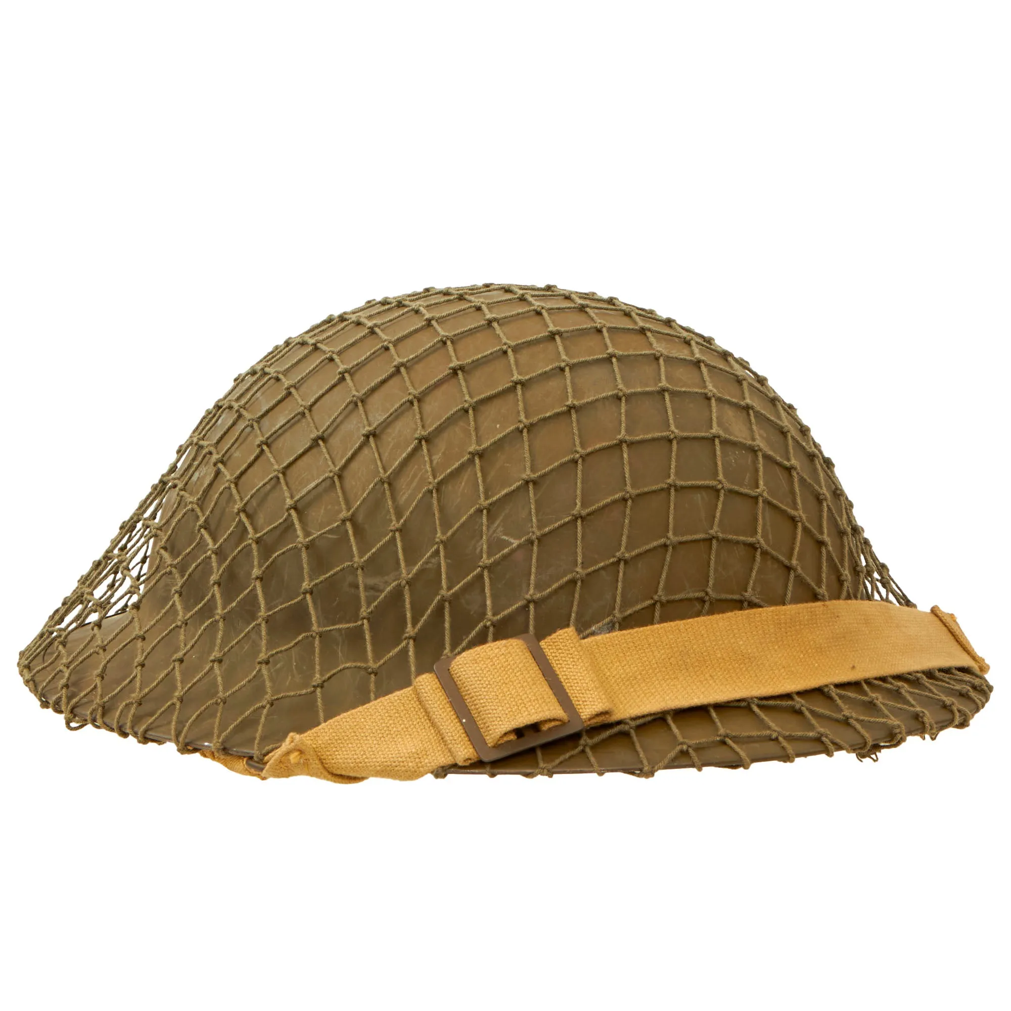 Original British/Commonwealth WWII Brodie MkII Steel Helmet with Helmet Net & Chinstrap - Dated 1942