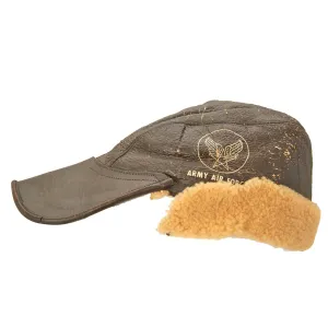 Original U.S. WWII Army Air Force B-2 Gunner and Air Crew Shearling Leather Cap by Werber Sportswear Co.