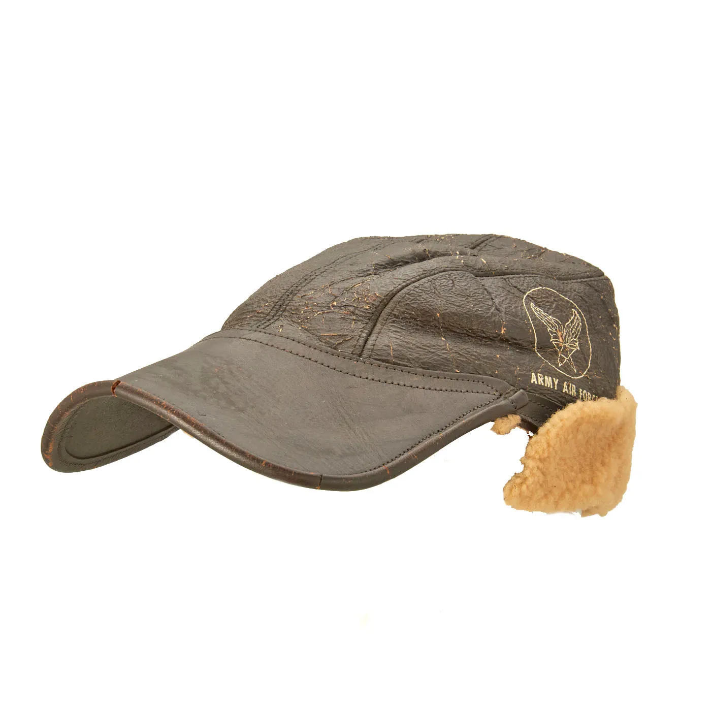 Original U.S. WWII Army Air Force B-2 Gunner and Air Crew Shearling Leather Cap by Werber Sportswear Co.