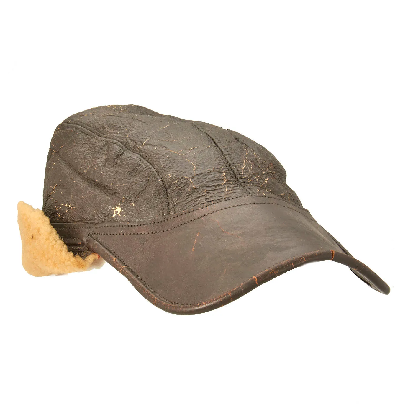 Original U.S. WWII Army Air Force B-2 Gunner and Air Crew Shearling Leather Cap by Werber Sportswear Co.