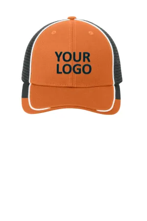 Port Authority Colorblock Mesh Back Branded Caps, Flare Orange/ White/ Magnet Grey