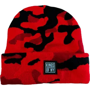 Red Camo Logo Mens Knit Beanie Hat