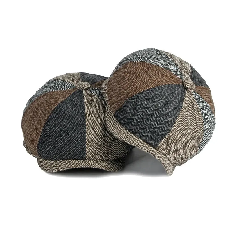 Retro Patchwork Eight Blade Flat Cap