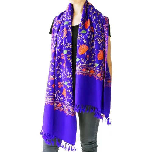 Scarf Embroidered Floral Shawl, Oversize Scarf for Women, Warm Wrap for Winter, Large 6.5' x 2.25'