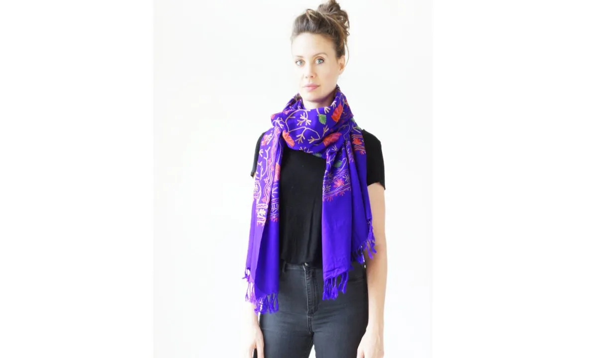 Scarf Embroidered Floral Shawl, Oversize Scarf for Women, Warm Wrap for Winter, Large 6.5' x 2.25'