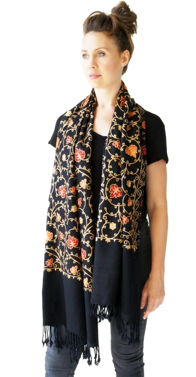 Scarf Embroidered Floral Shawl, Oversize Scarf for Women, Warm Wrap for Winter, Large 6.5' x 2.25'