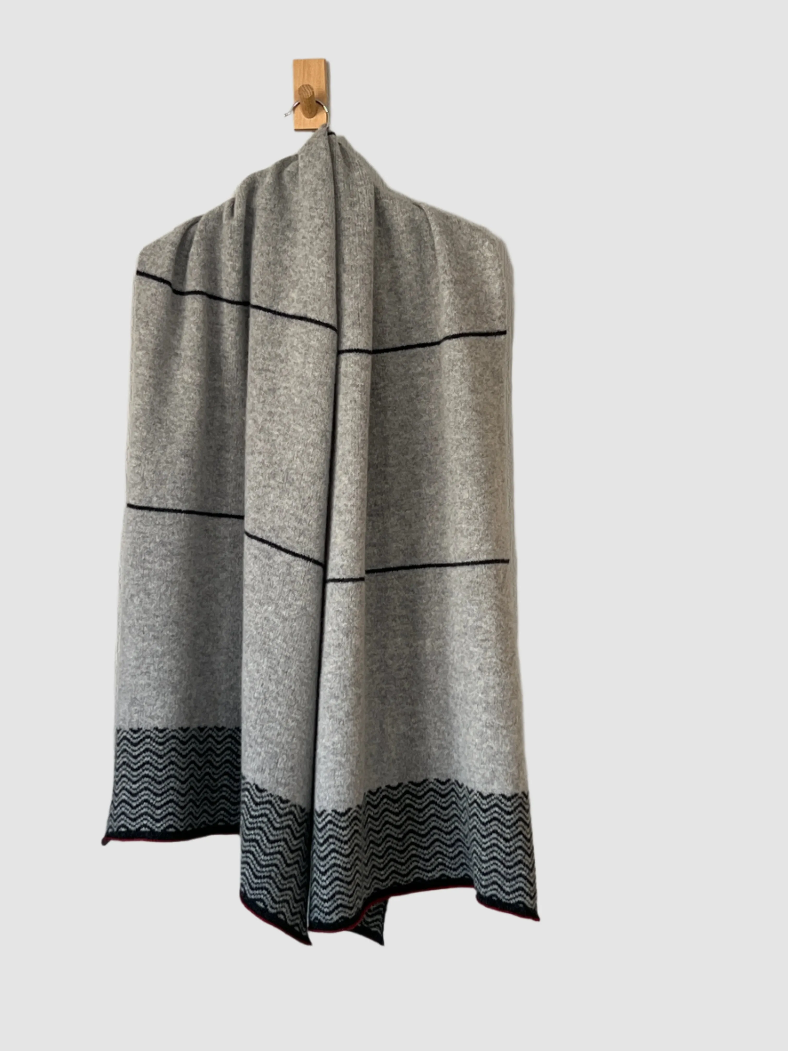 Shawl scarf wrap  grey and nearly black wave pattern and stripes MADE TO ORDER