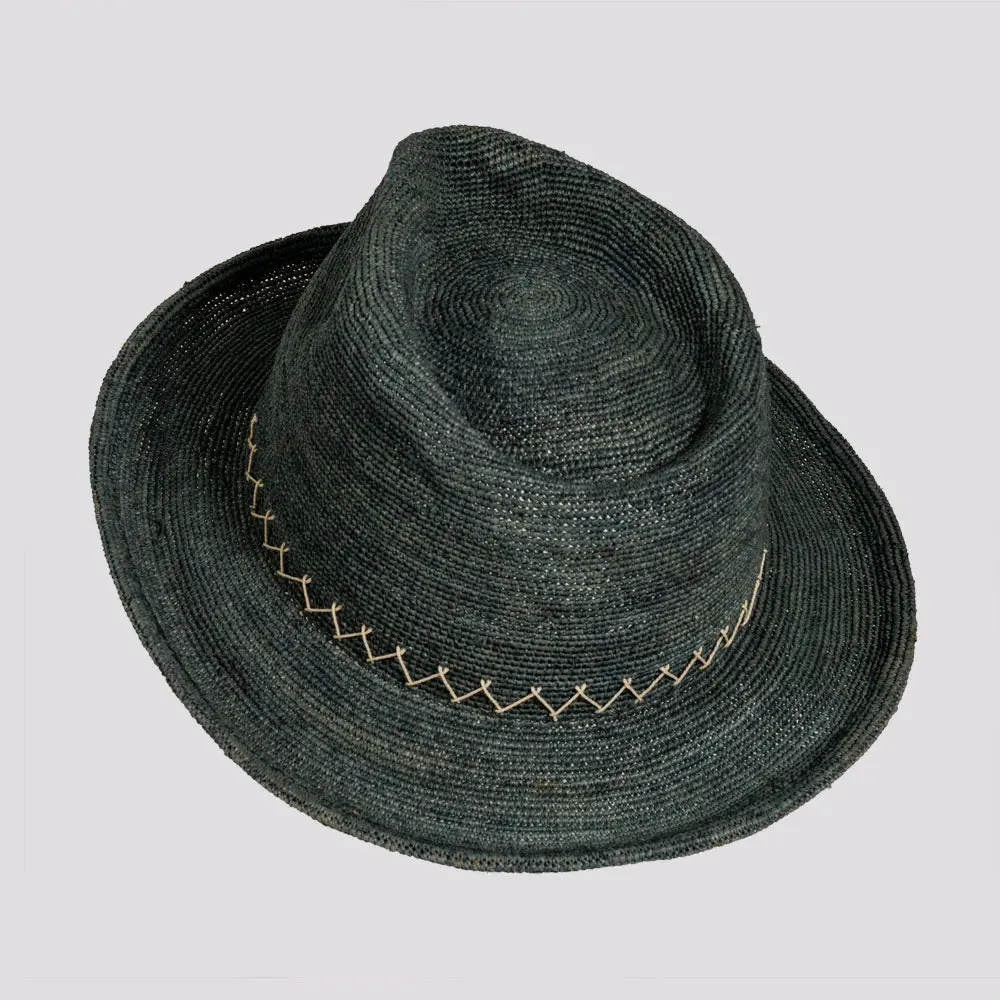 Sicily | Womens Crocheted Raffia Straw Fedora Hat with Stitching