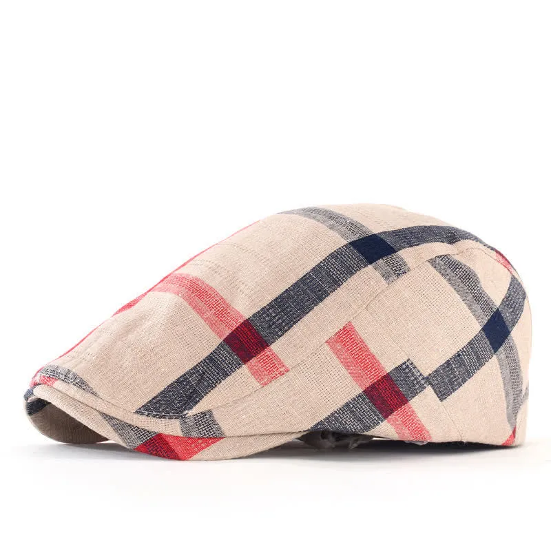 Striped Plaid Thin Adjustable Beret Cap