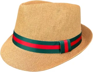 Tan Fedora Red Green Band For Men & Women