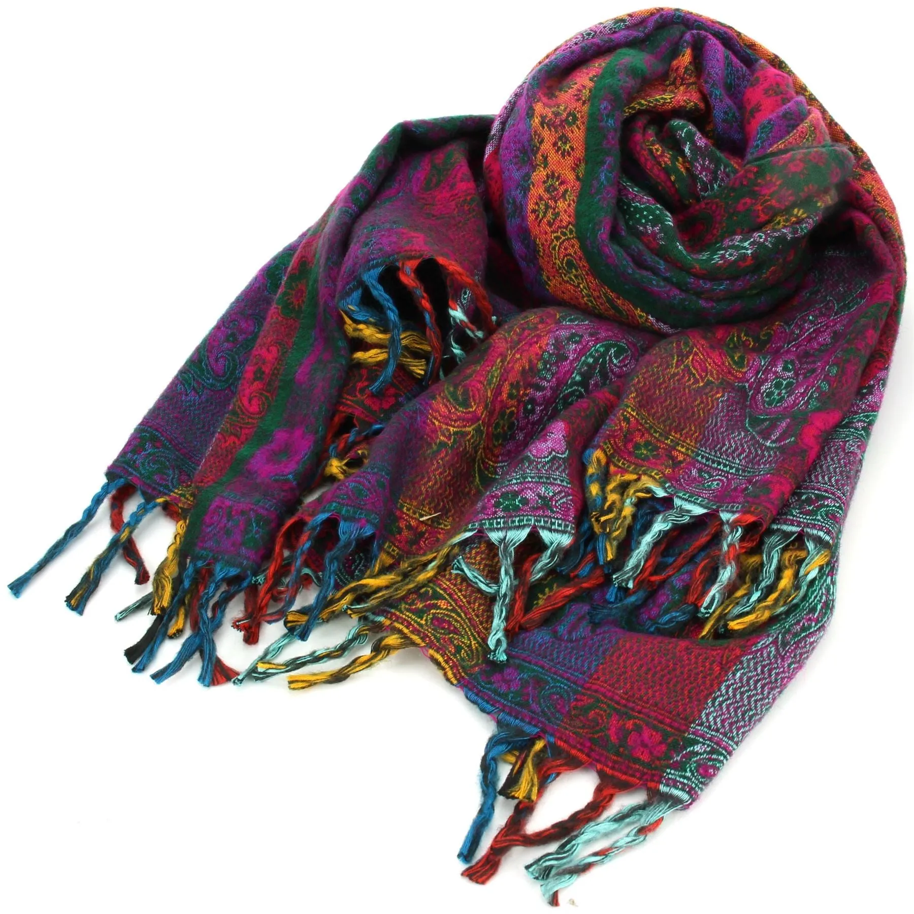 Vegan Wool Shawl Blanket - Paisley Stripe - Orange & Purple