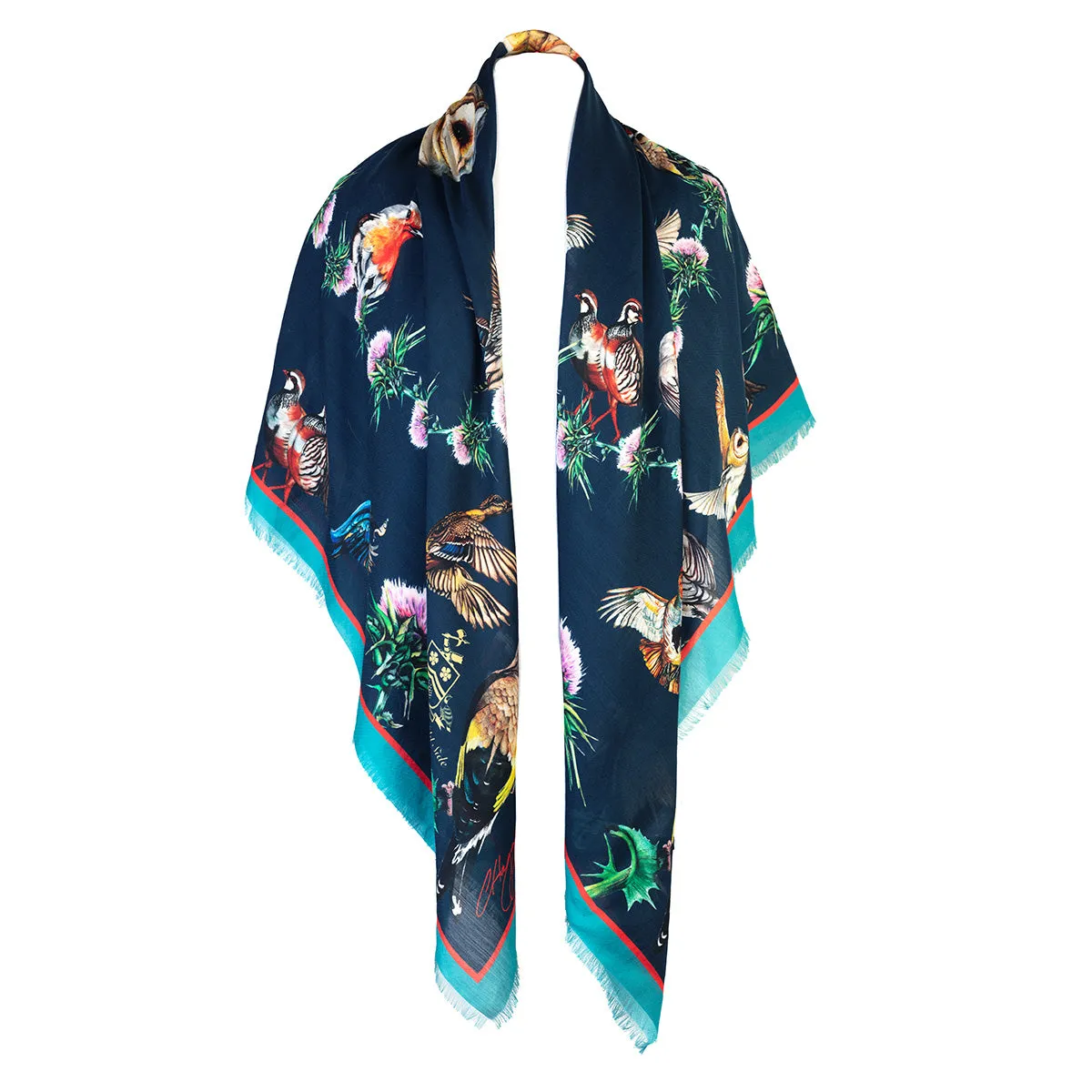 Walk On The Wildside Navy Wool Silk Shawl