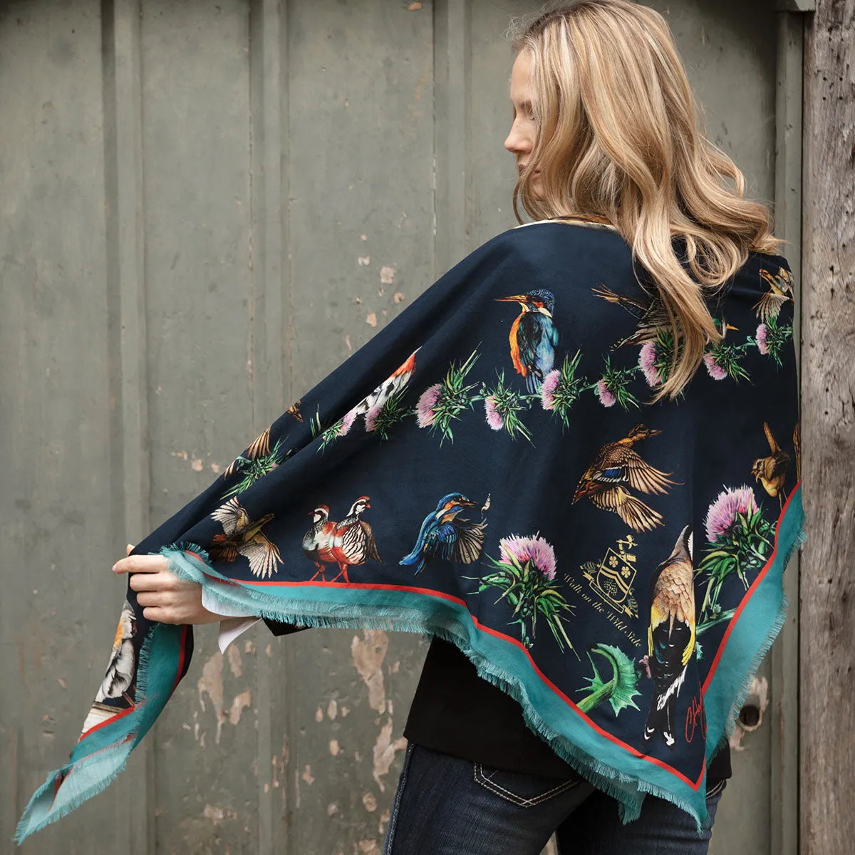 Walk On The Wildside Navy Wool Silk Shawl