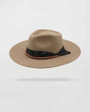 Whimsical Whispers Felt Fedora Hat in Sand