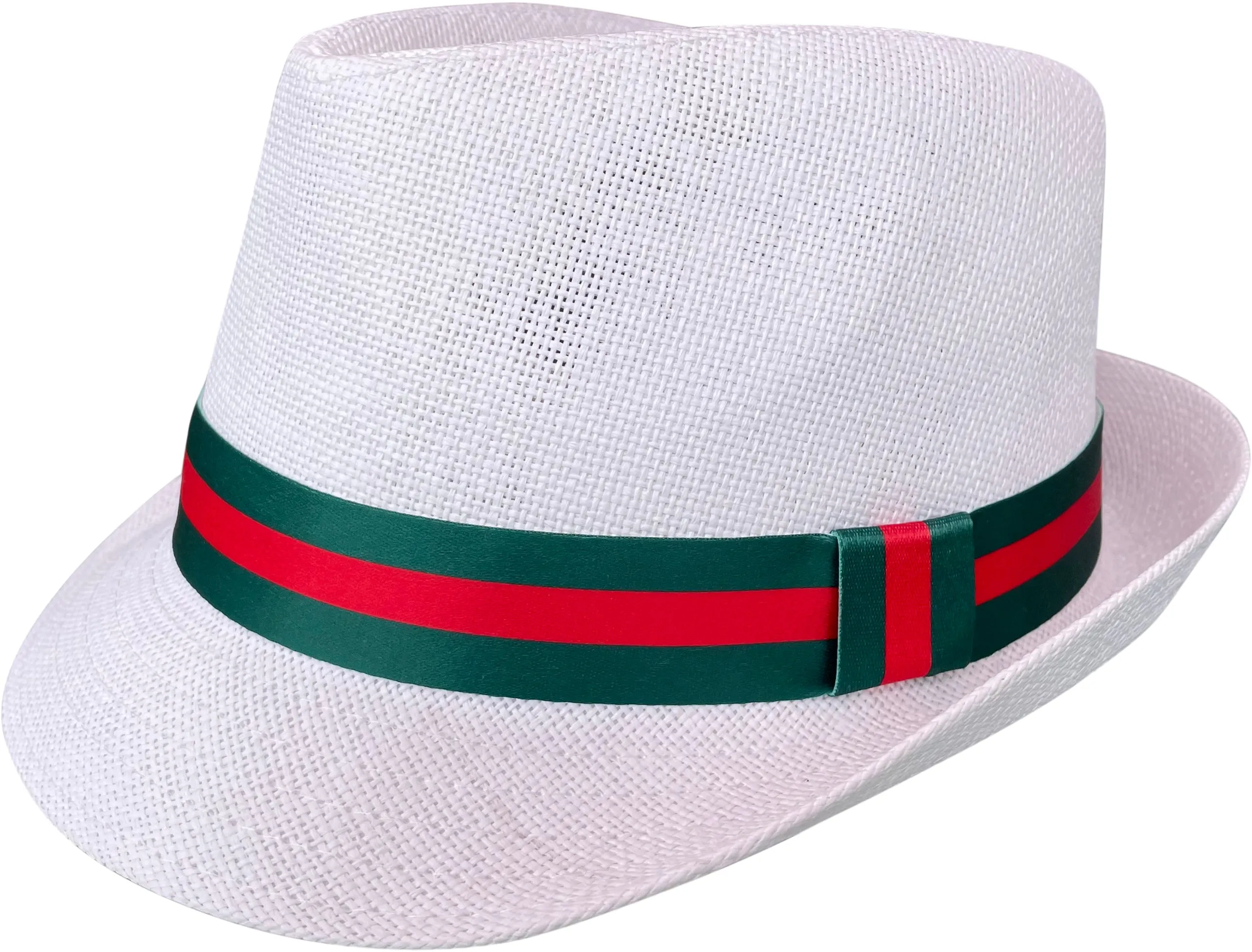 White Fedora Red Green Band For Men & Women