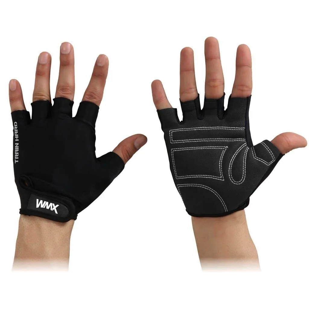 WMX Unisex Leather Gym Gloves | For Professional Weightlifting, Fitness Training And Workout | With Half-Finger Length, Wrist Wrap For Protection (Xl, Sude), Black