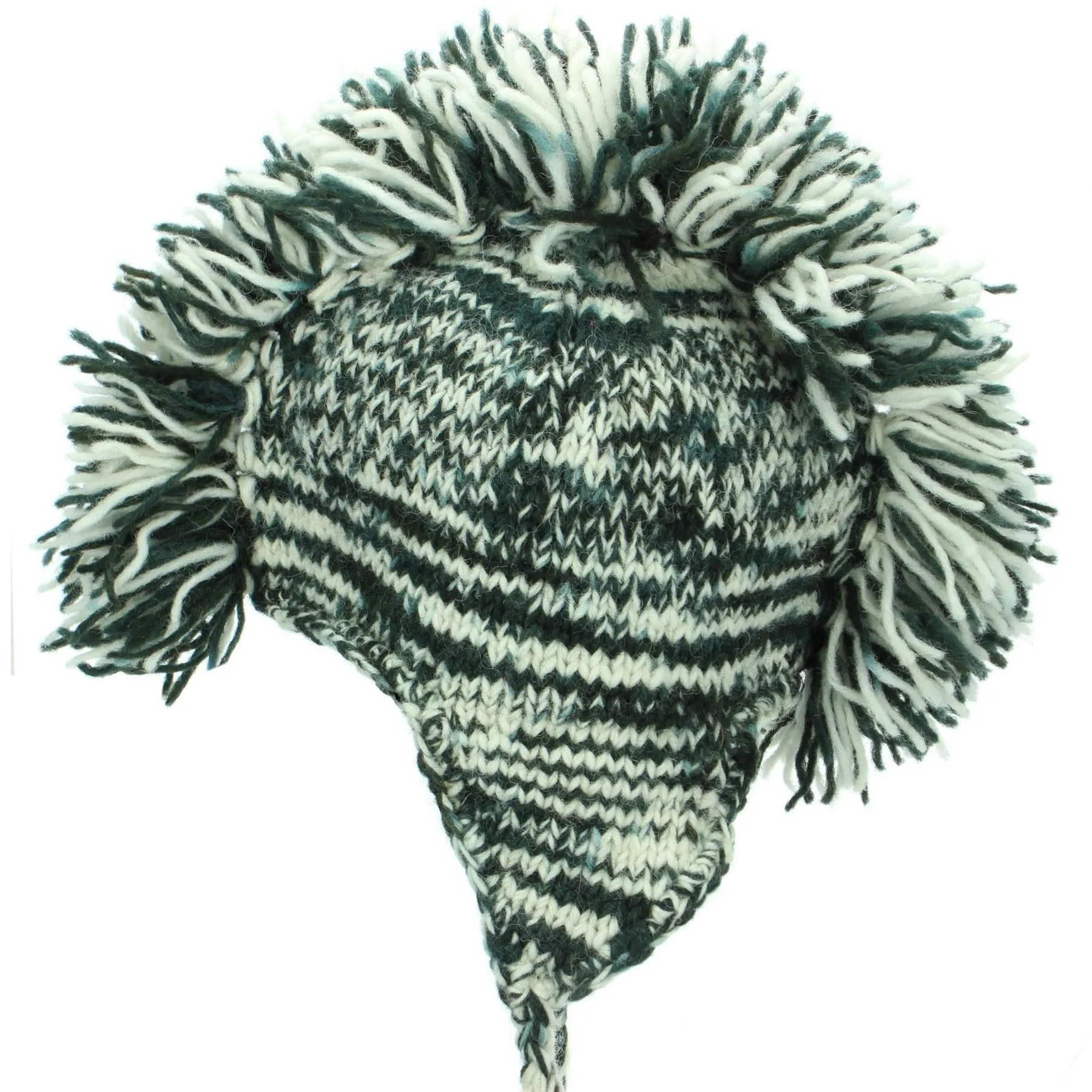 Wool Knit 'Punk' Mohawk Earflap Beanie Hat - Black White Space Dye